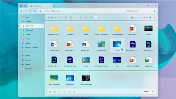 用户自制概念版 Windows 12 文件管理器!界面惊艳:还有新功能 2 用户自制概念版 Windows 12 文件管理器!界面惊艳:还有新功能